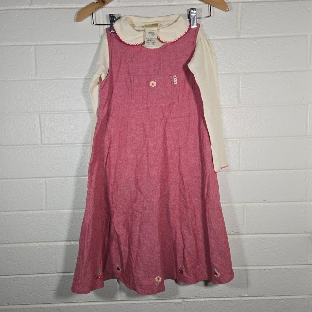 Vtg Laura Ashley Mother & Child Girls Pink Cotton Jumper‎ Dress 8/9 Embroidered